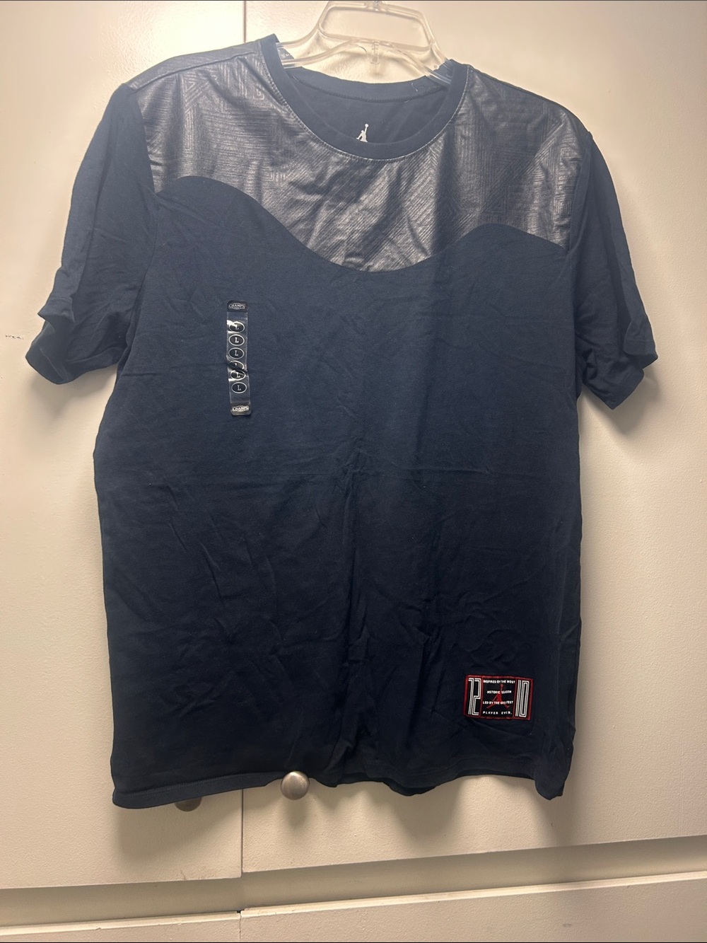 Men's Black Short-Sleeve Tee with Textured Upper Panel